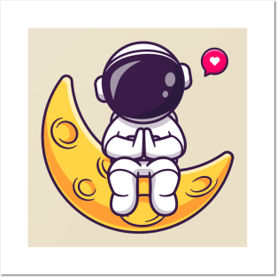 Cute Astronaut Sitting On Moon Cartoon Posters and Art